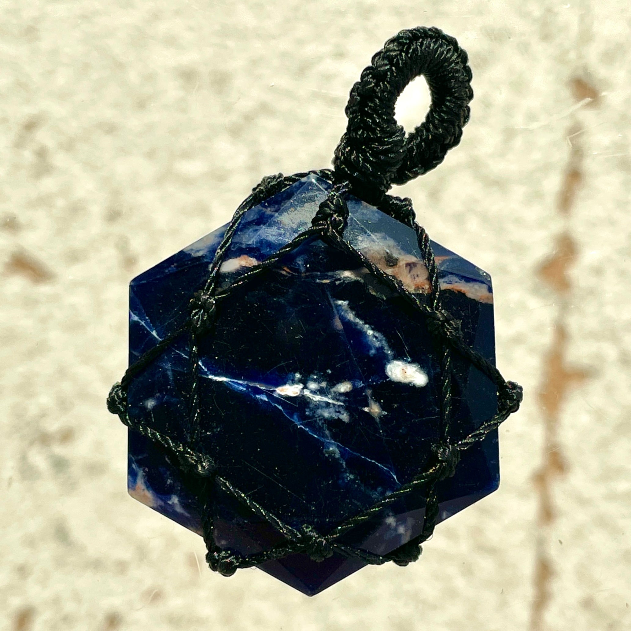 Sodalite - Macrame Wrapped Hexagonal Pendant Sodalite - Macrame Wrapped Hexagonal Pendant